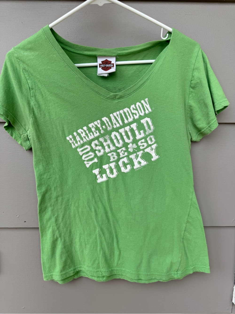 Harley-Davidson Green V-Neck T-Shirt with White Logo